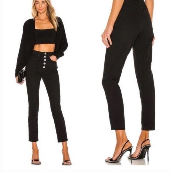 WeWoreWhat Denim - WeWoreWhat Danielle Jeans Crystal Button Up Straight Leg Black